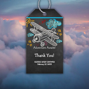 Chalkboard Adventure erwartet Airplane Baby Shower Geschenkanhänger