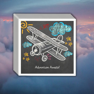Chalkboard Adventure erwartet Airplane Baby Shower Serviette