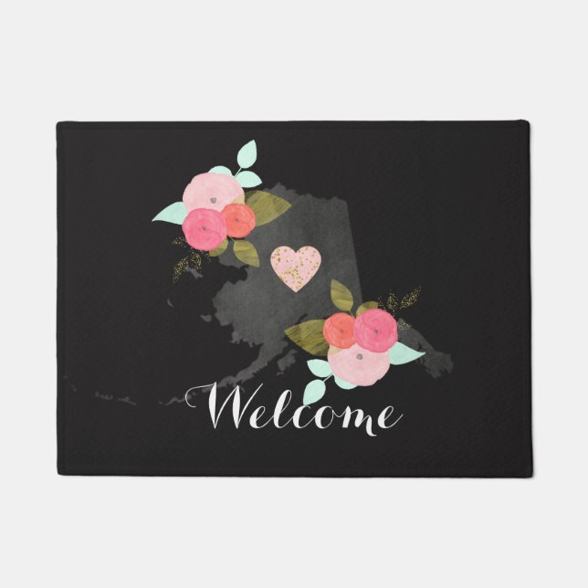 Chalkboard Alaska Staat Aquarell Willkommen Fußmatte (Vorderseite)