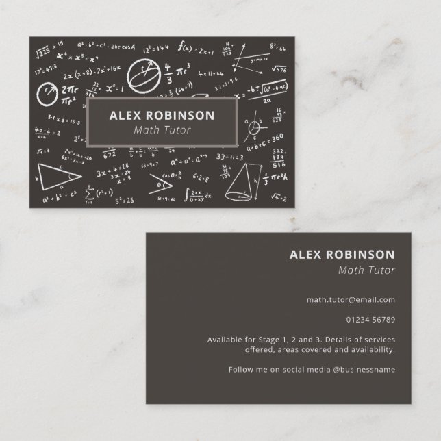Chalkboard Algebra Math Tutor carte de visite (Devant / Derrière)
