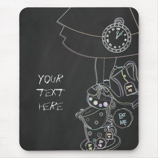 Chalkboard Alice im Wunderland Teacups Challe Mousepad (Vorne)