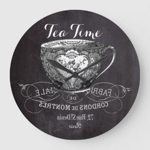 Chalkboard Alice in Wonderland tea party teacup Große Wanduhr