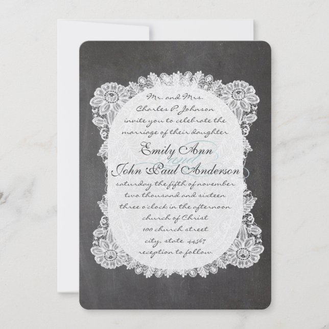 Chalkboard and Lace Elegante Einladungen für Hochz (Vorderseite)