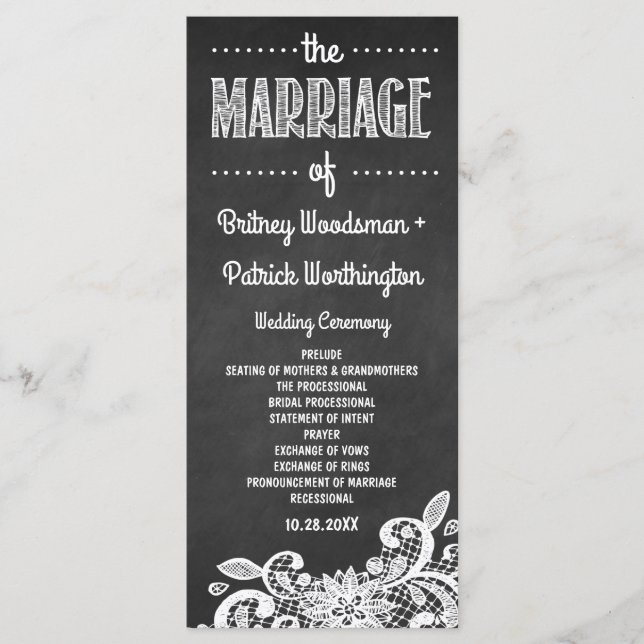 Chalkboard and Lace Rustic Weddings Programme (Vorderseite)