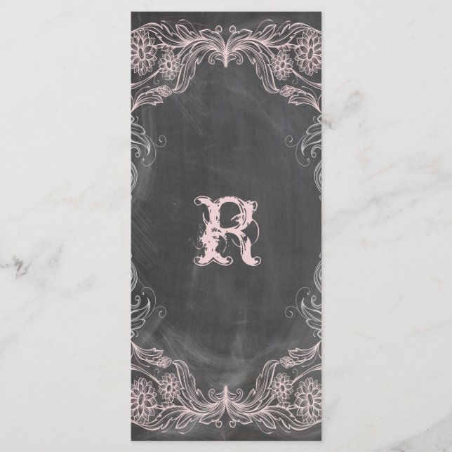 Chalkboard Antike rosa Flora Programm Rackkarte (Vorderseite)