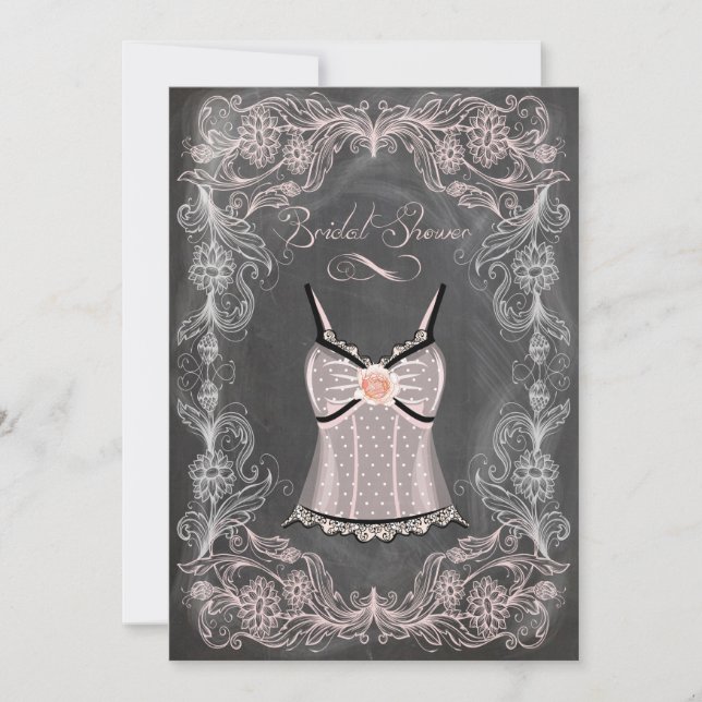 Chalkboard Antique Pink Floral Brautparty Einladung (Vorderseite)