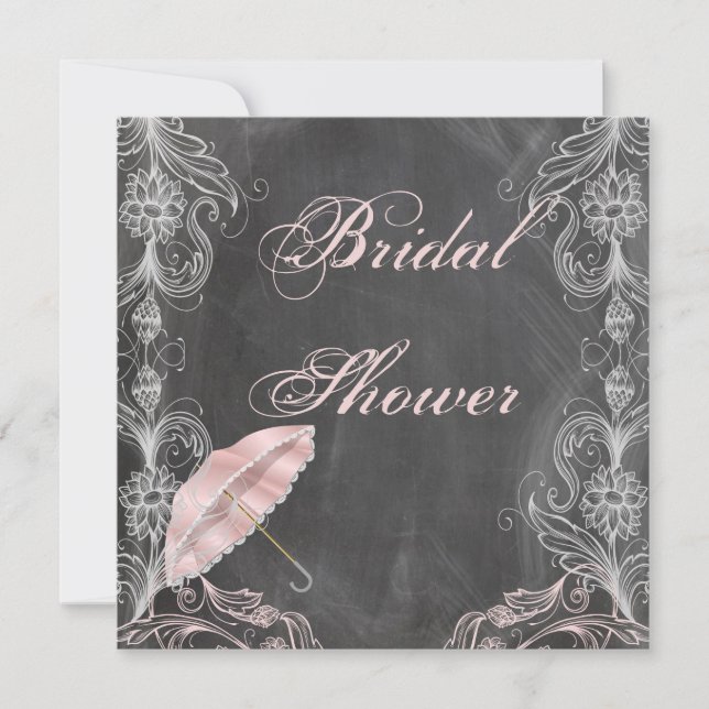 Chalkboard Antique Pink Floral Brautparty Einladung (Vorderseite)