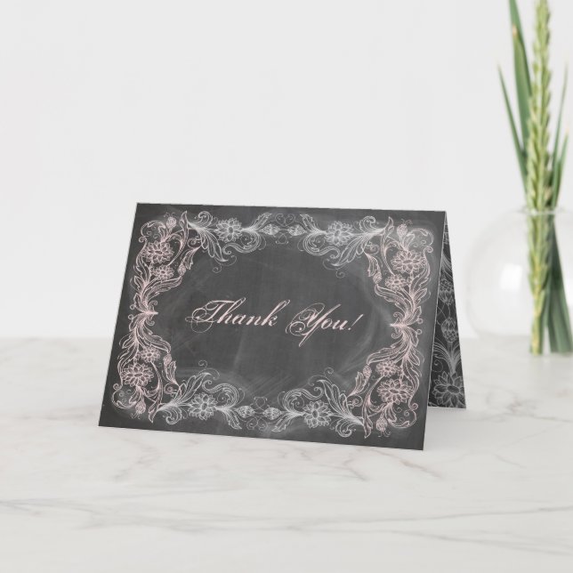 Chalkboard Antique Rose Floral Carte de remercieme (Devant)