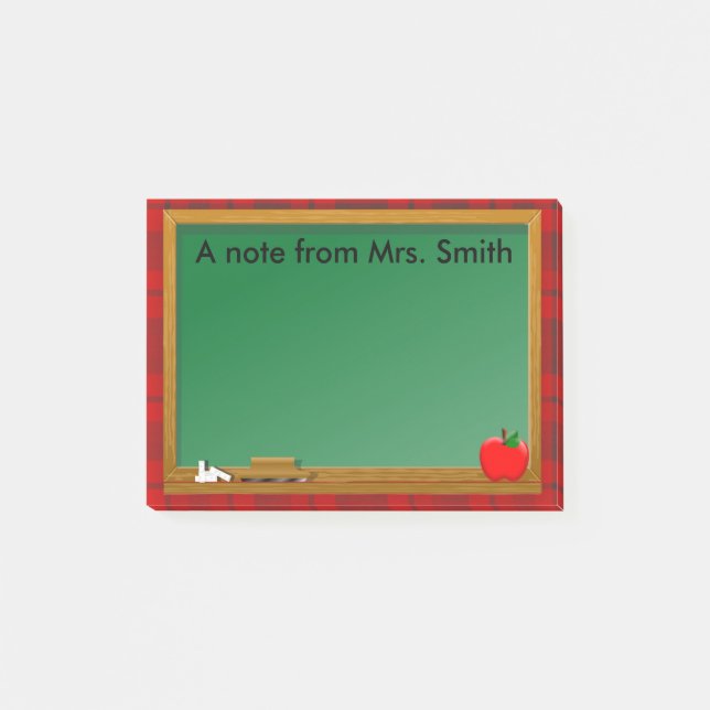Chalkboard Apple Red Kariert Teacher's Post-it Klebezettel (Vorderseite)