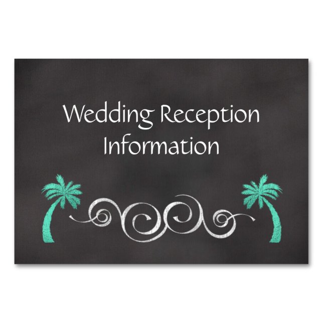 Chalkboard Aquamarin Beach Wedding Empfang Beilage Tischnummer (Vorderseite)