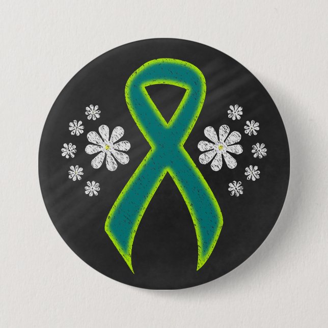 Chalkboard Aquamarin und Linse Green Ribbon Button (Vorderseite)