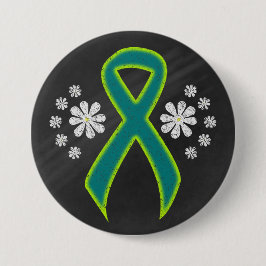 Chalkboard Aquamarin und Linse Green Ribbon Button