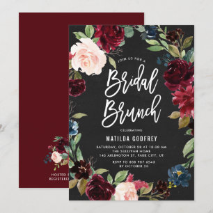 Chalkboard Autumn Floral Wreath Bridal Brunch Einladung