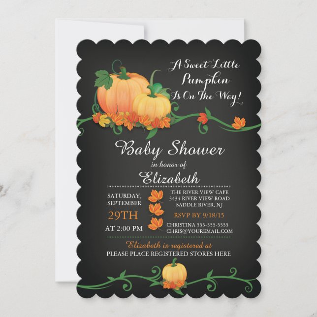Chalkboard Autumn Pumpkin Baby Shower Einladung (Vorderseite)
