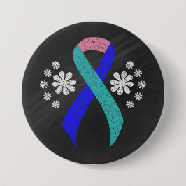 Chalkboard Awareness Aquamarin/Pink/Blue Ribbon Button