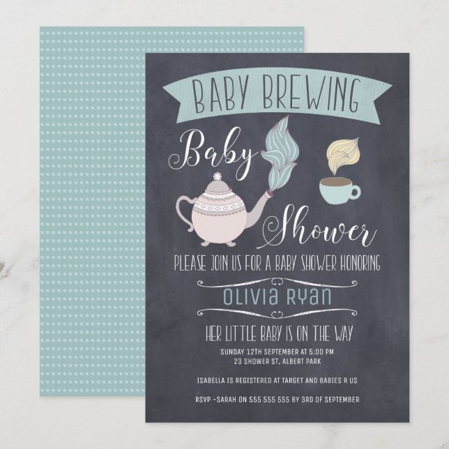 Chalkboard Baby Brewing Baby Shower Einladung (Vorne/Hinten)