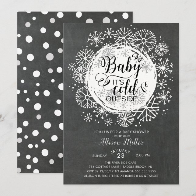 Chalkboard Baby Es ist kalt draußen Einladung (Vorne/Hinten)