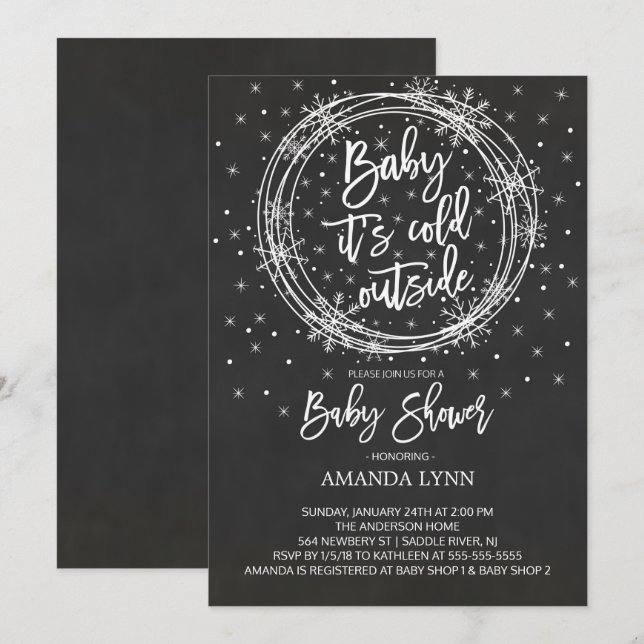Chalkboard Baby Es ist kalte Außendusche Einladung (Vorne/Hinten)