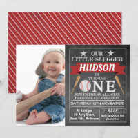 Chalkboard Baseball 1er Anniversaire Invitation