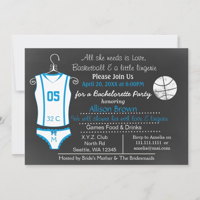 Chalkboard Basketball Fingerie Dusche Einladungen (Vorderseite)