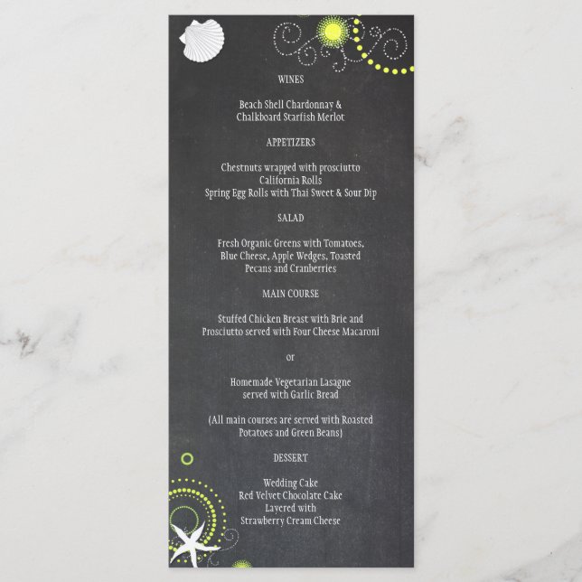 Chalkboard Beach Wedding Celebration Menu (Devant)