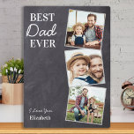 Chalkboard Best DAD Ever Custom 3 Photo Collage Fotoplatte<br><div class="desc">Surprise dad this fathers day with a personalized 3 photo plaque. "Best DAD Ever" Personalize this dad plaque with favorite photos, message and name.. Visit our collection for the best dad father's day gifts and personalized dad gifts. COPYRIGHT © 2020 Judy Burrows, Black Dog Art - All Rights Reserved. Chalkboard...</div>