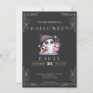 Chalkboard Black & Gold Ghost Stars Niedliches Hal Einladung
