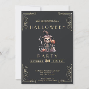 Chalkboard Black & Gold Ghoul Hexenhut Halloween Einladung