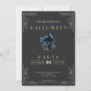 Chalkboard Black & Gold Grim Sensenmann Halloween Einladung