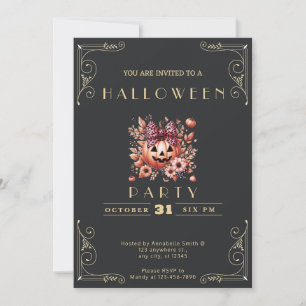 Chalkboard Black & Gold Jack O' Lantern Halloween Einladung