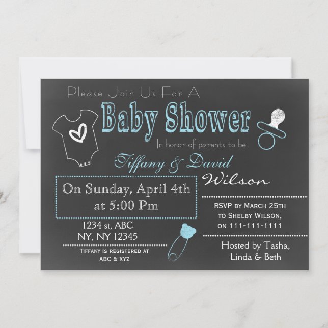 Chalkboard bleu Couple's Baby shower Invitation (Devant)