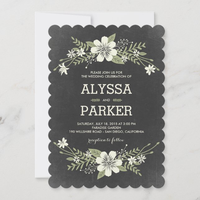 Chalkboard Blooms Hochzeitseinladungen Einladung (Vorderseite)