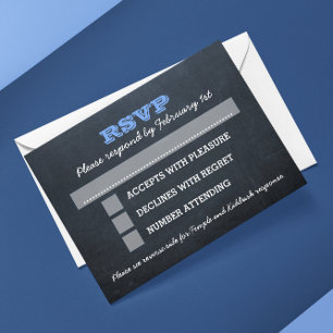 Chalkboard Blue Bar Mitzvah Big RSVP avec options
