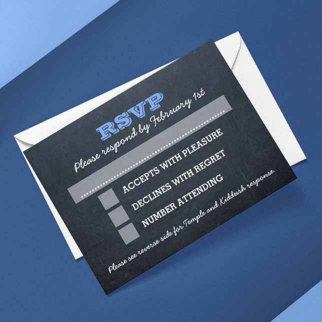 Chalkboard Blue Bar Mitzvah Big UAWG mit Optionen RSVP Karte (Von Creator hochgeladen)