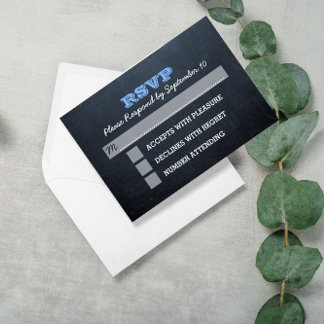Chalkboard Blue Bar Mitzvah RSVP Card Karte