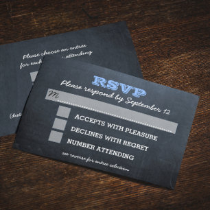 Chalkboard Blue Bar Mitzvah RSVP Card mit Entree Karte