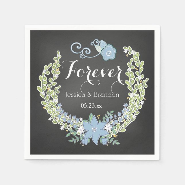 Chalkboard Blue Bells Forever Wedding Paper Napkin Serviette (Vorderseite)