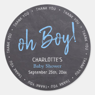 Chalkboard Blue Boy Baby Dusche Vielen Dank Runder Aufkleber