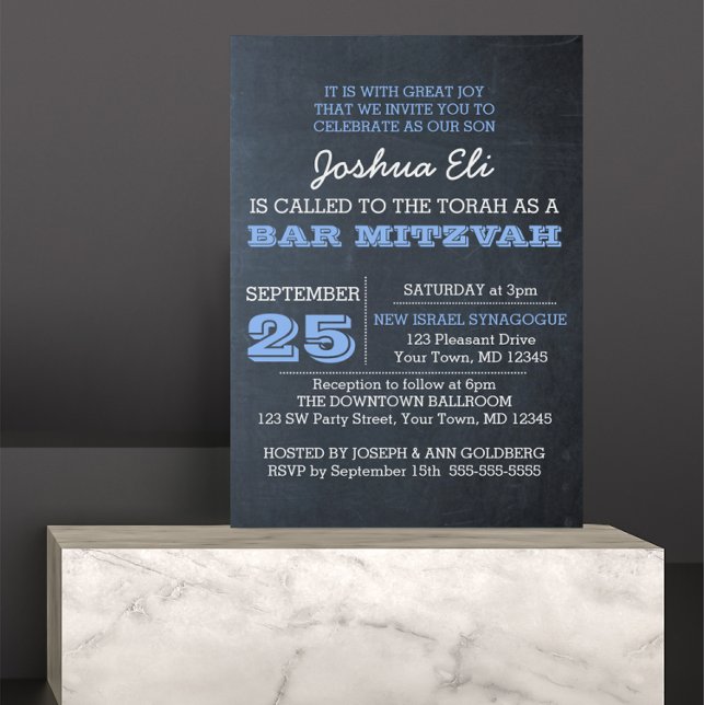 Chalkboard Blue Photo Bar Mitzvah Invitation (Créateur téléchargé)