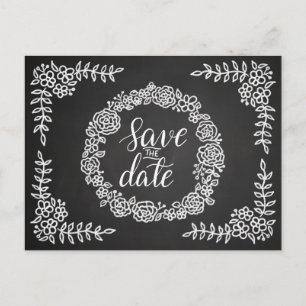 Chalkboard Blume Wreath Wedding Save The Date Ankündigungspostkarte
