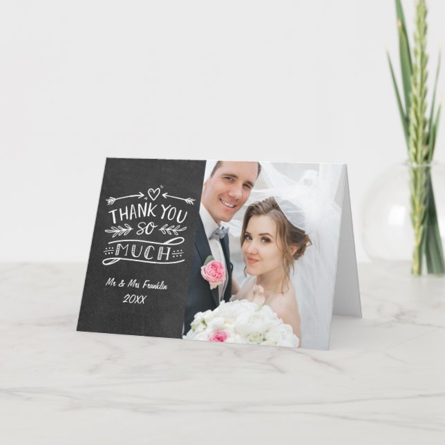 Chalkboard Boho Wedding Foto Vielen Dank Dankeskarte (Vorderseite)