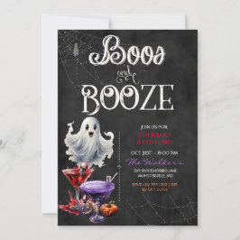 Chalkboard Boos & Booze Halloween Cocktail Party Einladung