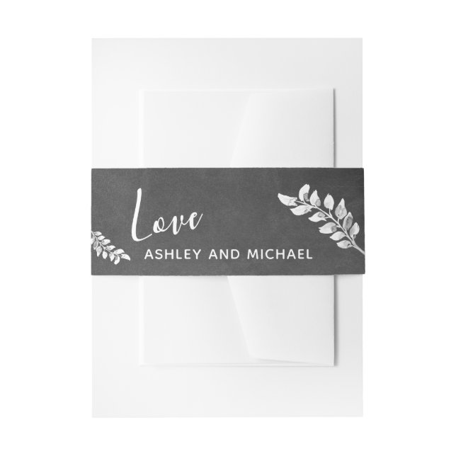 Chalkboard & Botanische Handschrift "Liebe" mit Na Einladungsbanderole (Vorderseite Beispiel)