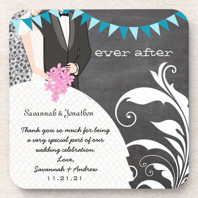Chalkboard Bride & Groom Wedding Untersetzer (Vorderseite)