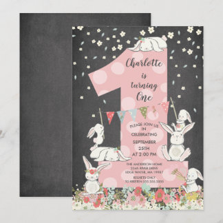 Chalkboard Bunny Big One Girls Einladung zum Gebur