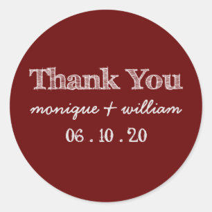 Chalkboard Burgundy Rustic Wedding Vielen Dank Runder Aufkleber