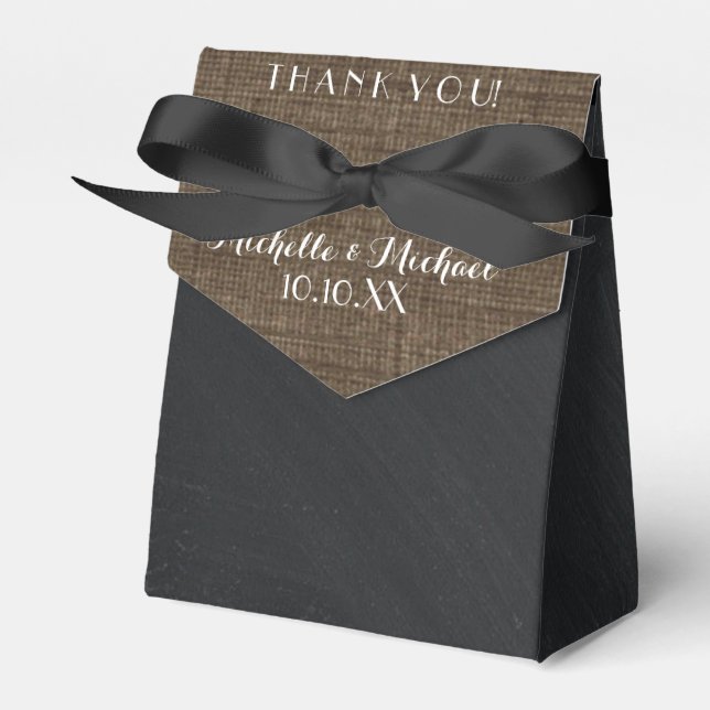 Chalkboard Burlap Schwarz-weiß Date Gastgeschenk H Geschenkschachtel (Vorderseite)