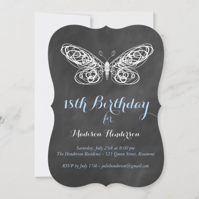 Chalkboard Butterfly zum 18. Geburtstag Einladung (Vorderseite)