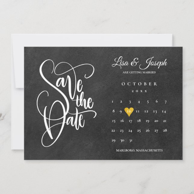 Chalkboard Calendar Gold Liebe Herz Save The Date (Vorderseite)