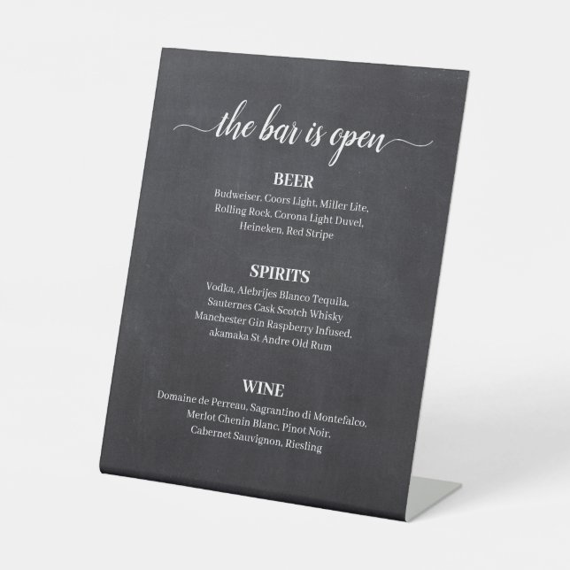 Chalkboard Calligraphy Wedding Bar Menu Sockelschild (Vorderseite)